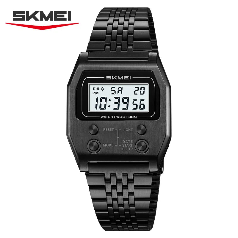 SKMEI 2460 Mens Wristwatches Stainless Steel Sport Luxury Retro LED Electronic Waterproof Digital Watch for Men Reloj Hombre CB DROPSHIPPING