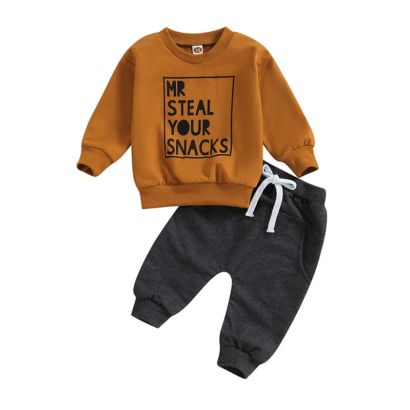 2PCS Toddler Boys Clothes Sets Long Sleeve Letter Print Sweatshirt Tops and Drawstring Pants Spring Fall lSets CB DROPSHIPPING