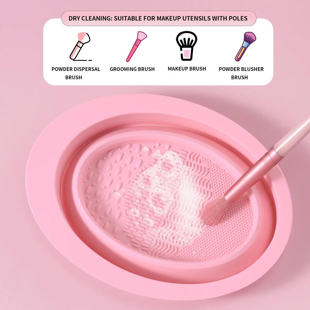 Makeup Brush Cleaning Tool,1pcs Silicone Brush Cleaner Pad Foldable Portable Cleaning Bowl For Makeup Brushes