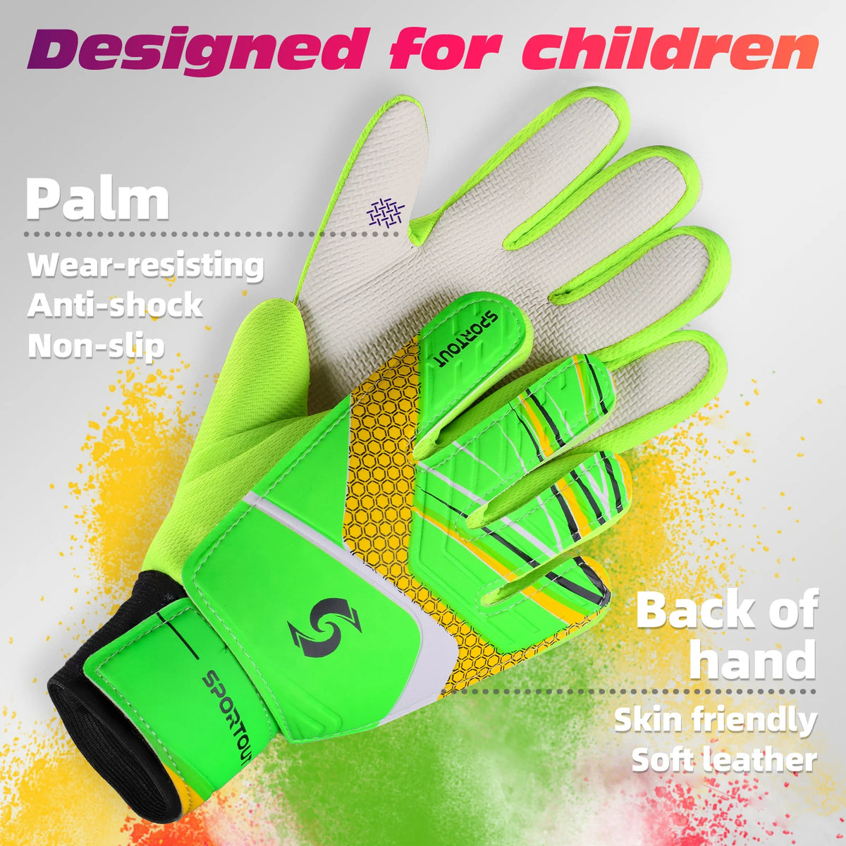 Sportout Kids Goalkeeper Gloves, Soccer Gloves with Double Wrist Protection and Non-Slip Wear Resistant Latex Material CB DROPSHIPPING