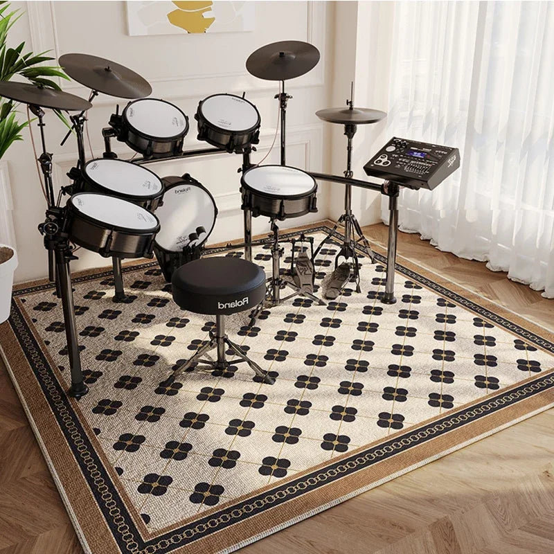Modern Living Room Rug Home Decor Fashion Luxury Drum Abstract Music Symbol Black White Plaid Large Area Bedroom Decor Rugs