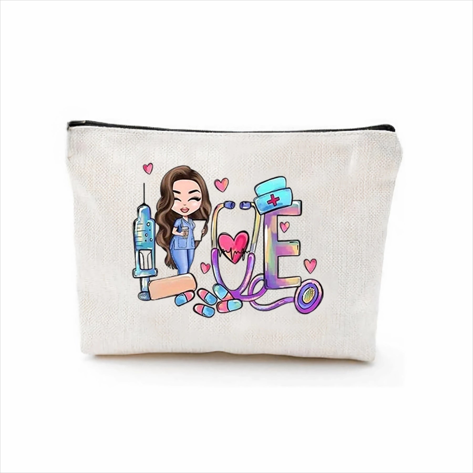 1pc Makeup Bag with A Cartoon Nurse Design Cosmetic Pouch Lightweight for International Nurses Day Storage Beauty Case