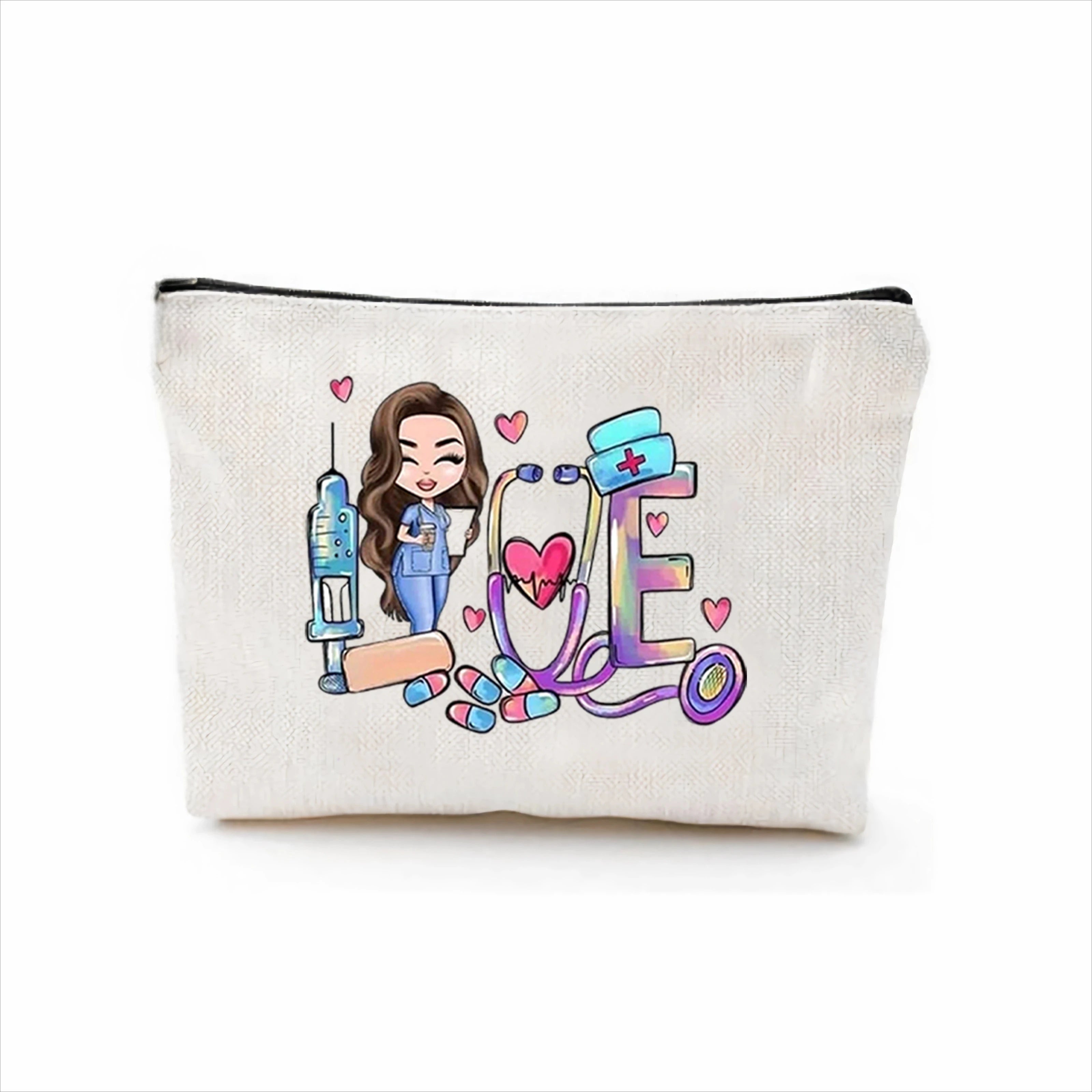 1pc Makeup Bag with A Cartoon Nurse Design Cosmetic Pouch Lightweight for International Nurses Day Storage Beauty Case