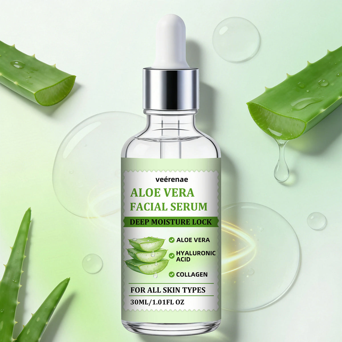veérenae ALOE VERA FACIAL SERUM - Hydrating & Soothing, Oil‑Free, Quick‑Absorbing & Non‑Greasy, Perfect for Daily Skincare