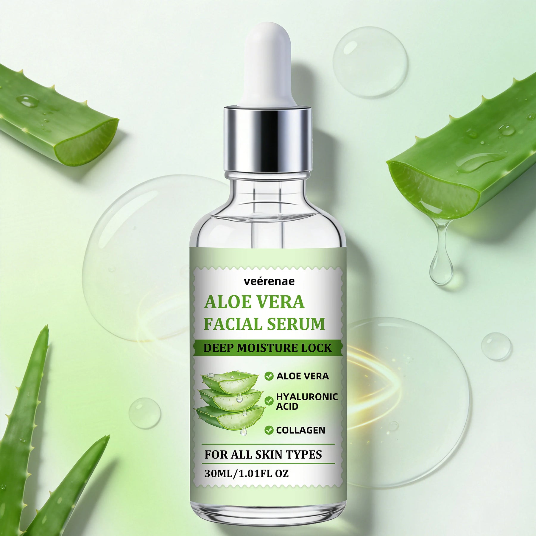 veérenae ALOE VERA FACIAL SERUM - Hydrating & Soothing, Oil‑Free, Quick‑Absorbing & Non‑Greasy, Perfect for Daily Skincare
