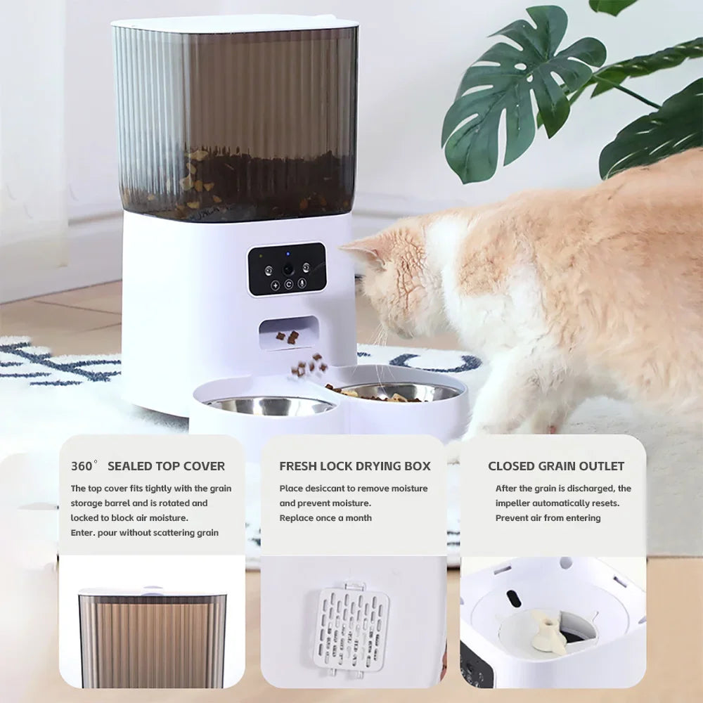 5L Double Bowls Smart Automatic Cat Feeder With Camera Cat Dry Food Video Dispenser Pet Smart Voice Recorder Auto Feeder For Dog CB DROPSHIPPING
