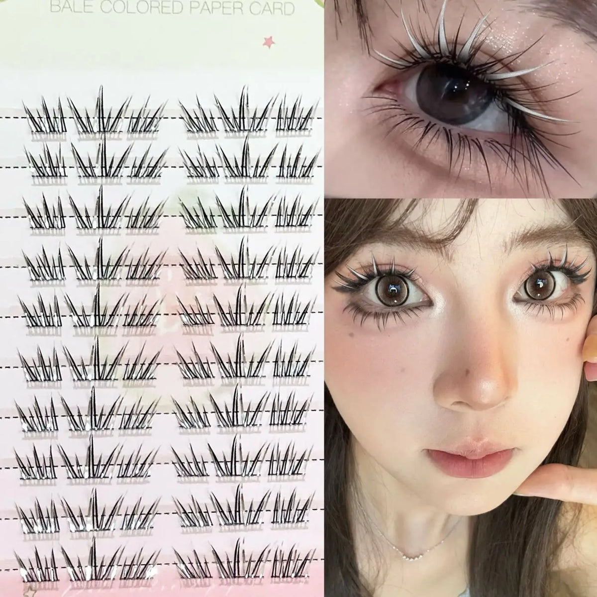 DIY Cluster Punk Silver Black Self-adhesive Glue Free False Eyelashes Segmented Thin Stems Halloween Makeup Girl Lashe Extension