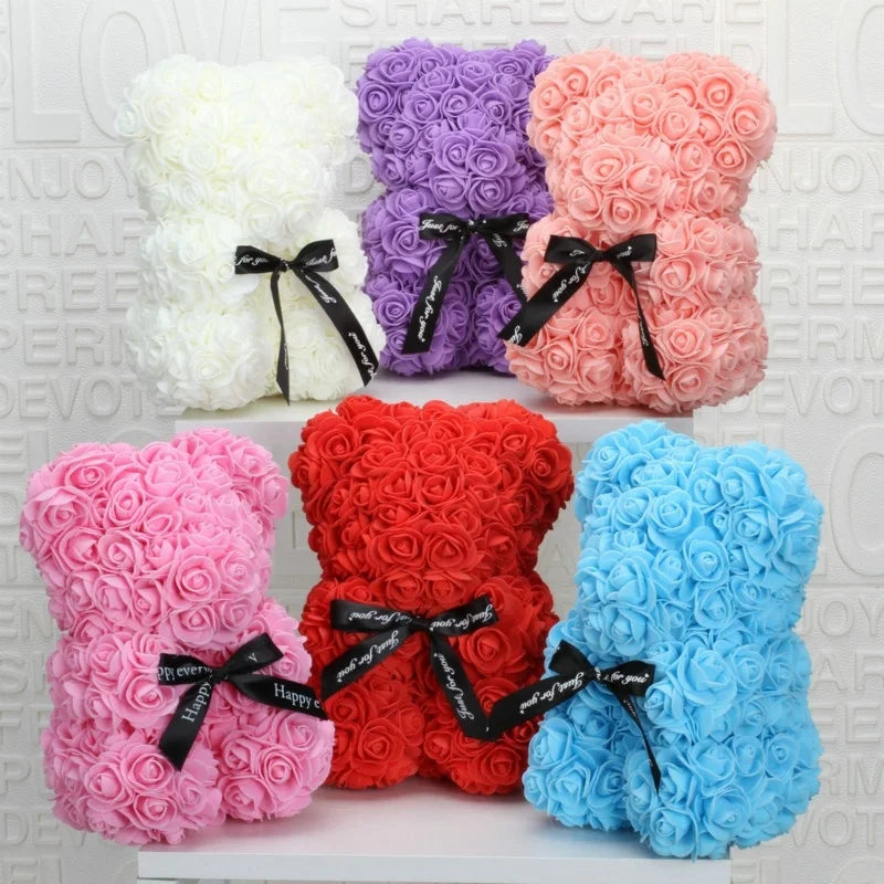 Romantic Valentine's Day Rose Bear Creative Eternal Flower Rose Bear Christmas Gift Hug Bear Wedding  Flower Decoration Gift