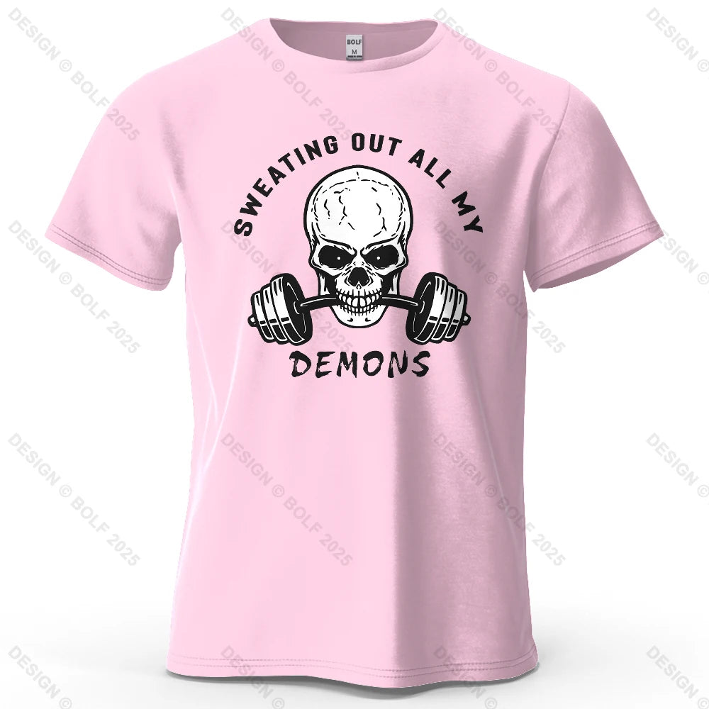 Fitness Skull Motivated Printed Men's T-Shirt 100% Cotton Oversized Gym Graphic Tees for Women Tops Tees Casual Streetwear CB DROPSHIPPING