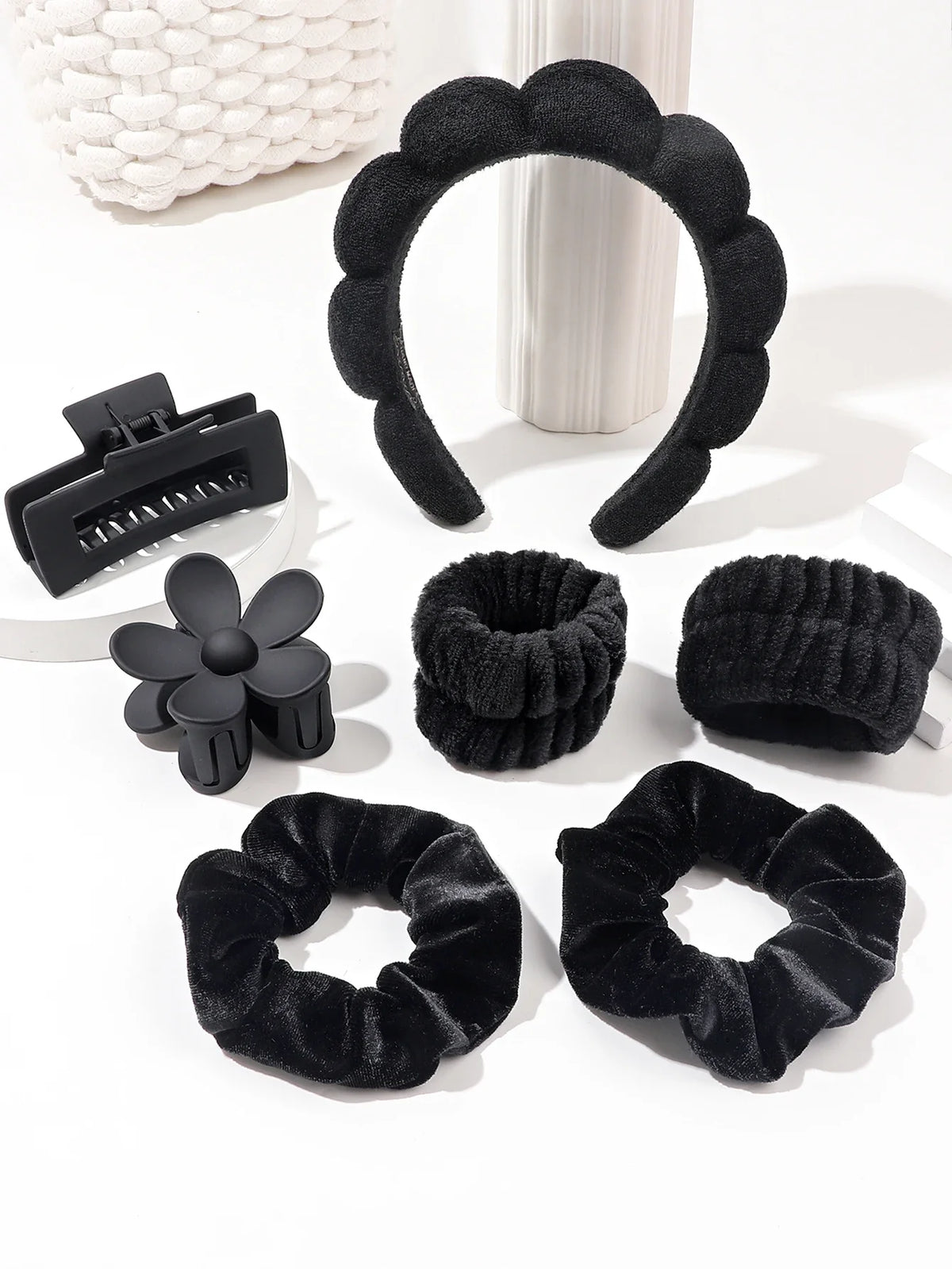 7Pcs Fashion Microfiber Washing Wristbands Scrunchies Puffy Headband Spa Bubble Headband for Washing Face Makeup Shower Skincare CB DROPSHIPPING