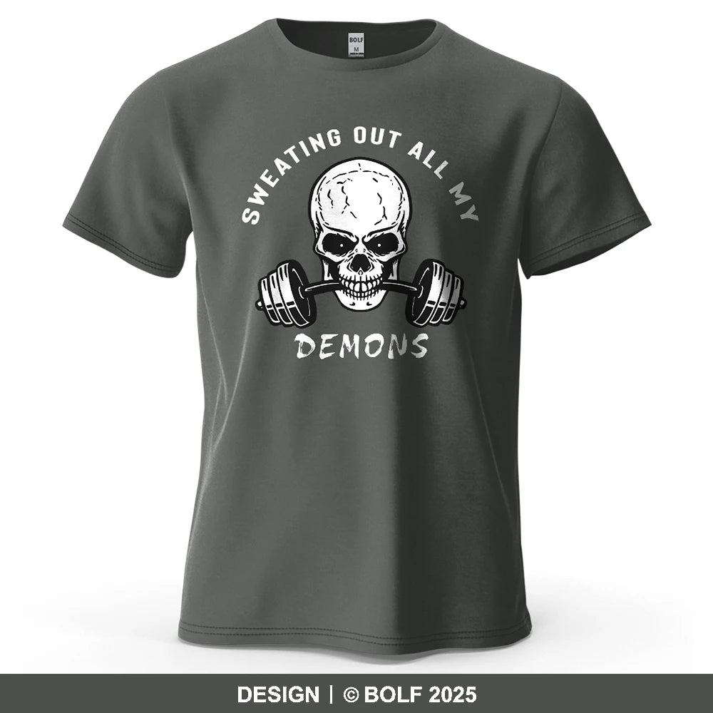 Fitness Skull Motivated Printed Men's T-Shirt 100% Cotton Oversized Gym Graphic Tees for Women Tops Tees Casual Streetwear CB DROPSHIPPING