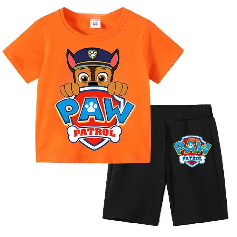Paw Patrol Kids Set Boys Short Sleeve T-Shirt Top+Shorts 2-Piece Outfits Boys Cartoon Suit 3-8Years Children Clothes For Summer CB DROPSHIPPING