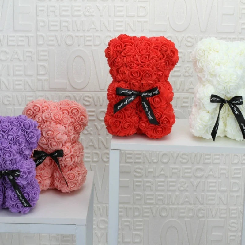 Romantic Valentine's Day Rose Bear Creative Eternal Flower Rose Bear Christmas Gift Hug Bear Wedding  Flower Decoration Gift