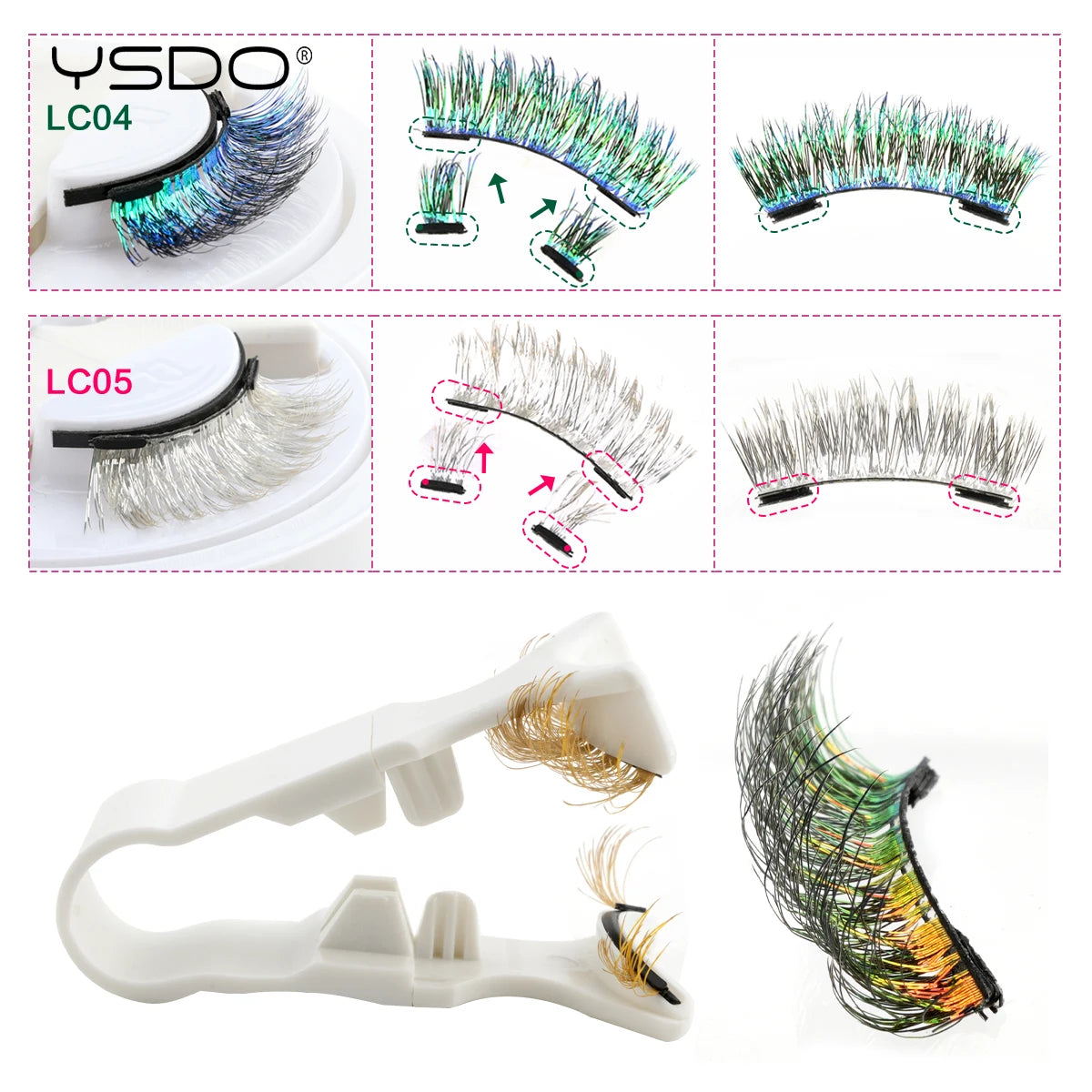YSDO Colored Magnetic Eyelashes Natural Faux 3D Mink Lashes Reusable Makeup Party Cosplay Shiny Colorful Magnet False Lashes CB DROPSHIPPING