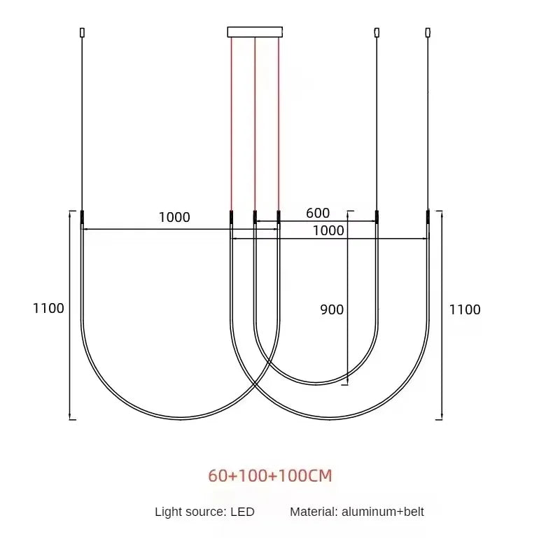 Living Room Study Modern New Lines U shaped Designer Restaurant Exhibition Hall Chandelier LED Industrial Wind Belt Creativity