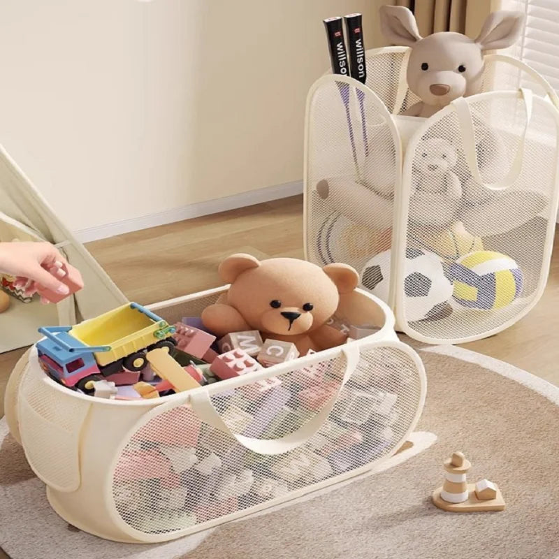 Foldable Mesh Toy Storage Basket, Large Breathable Mesh Laundry Hamper with Handles, Vertical & Horizontal Dual Styles Kids Toy CB DROPSHIPPING