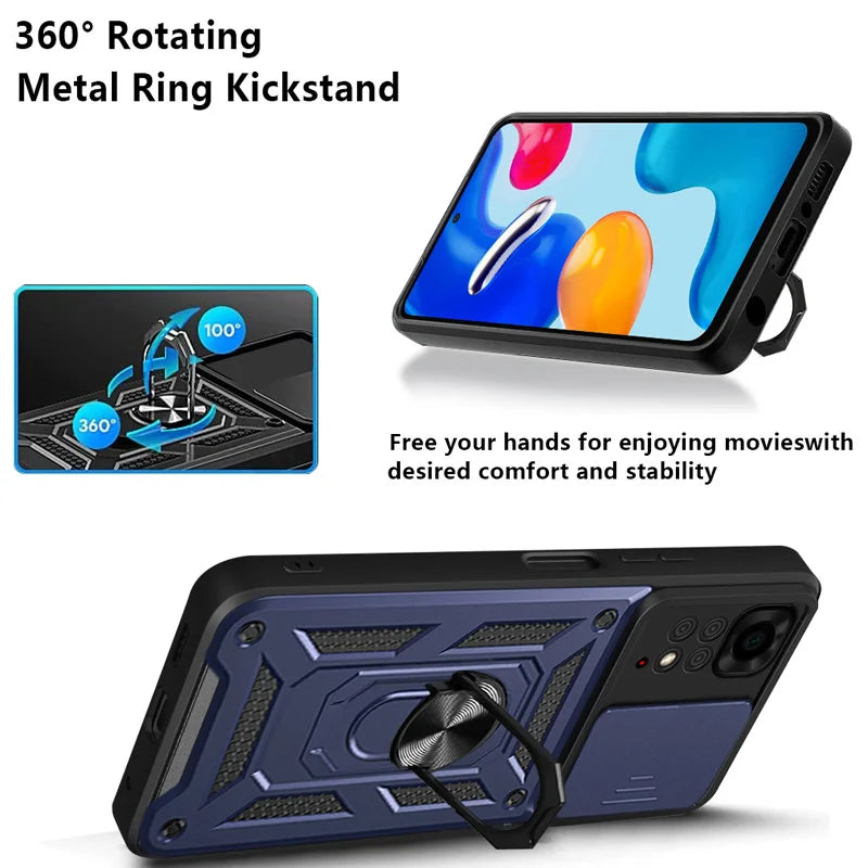 Slide Camera Lens Protector Armor Case For Redmi Note 13 12 11 10 Pro Plus 10s 11s 12s 13C 12C Military Grade Bumpers Ring Cover CB DROPSHIPPING