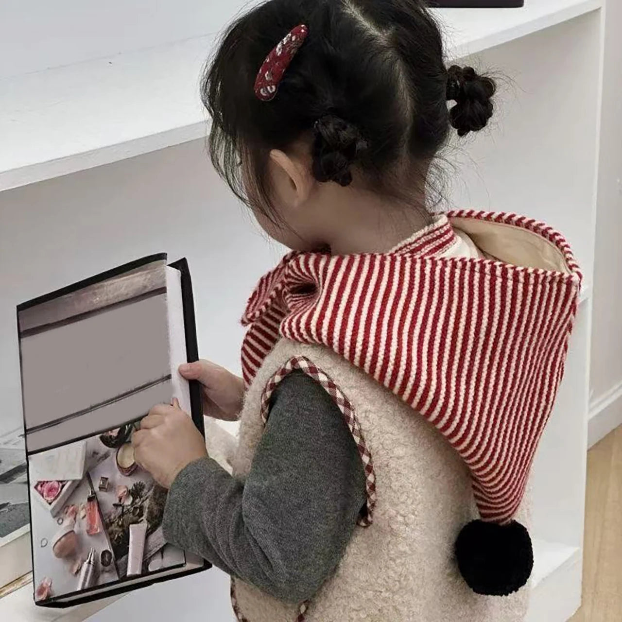 Korean Striped Baby Balaclava Hat Winter Knitted Hood Scarf Ear Protection Warm Bomber Cap Kids Boy Girl Beanies CB DROPSHIPPING