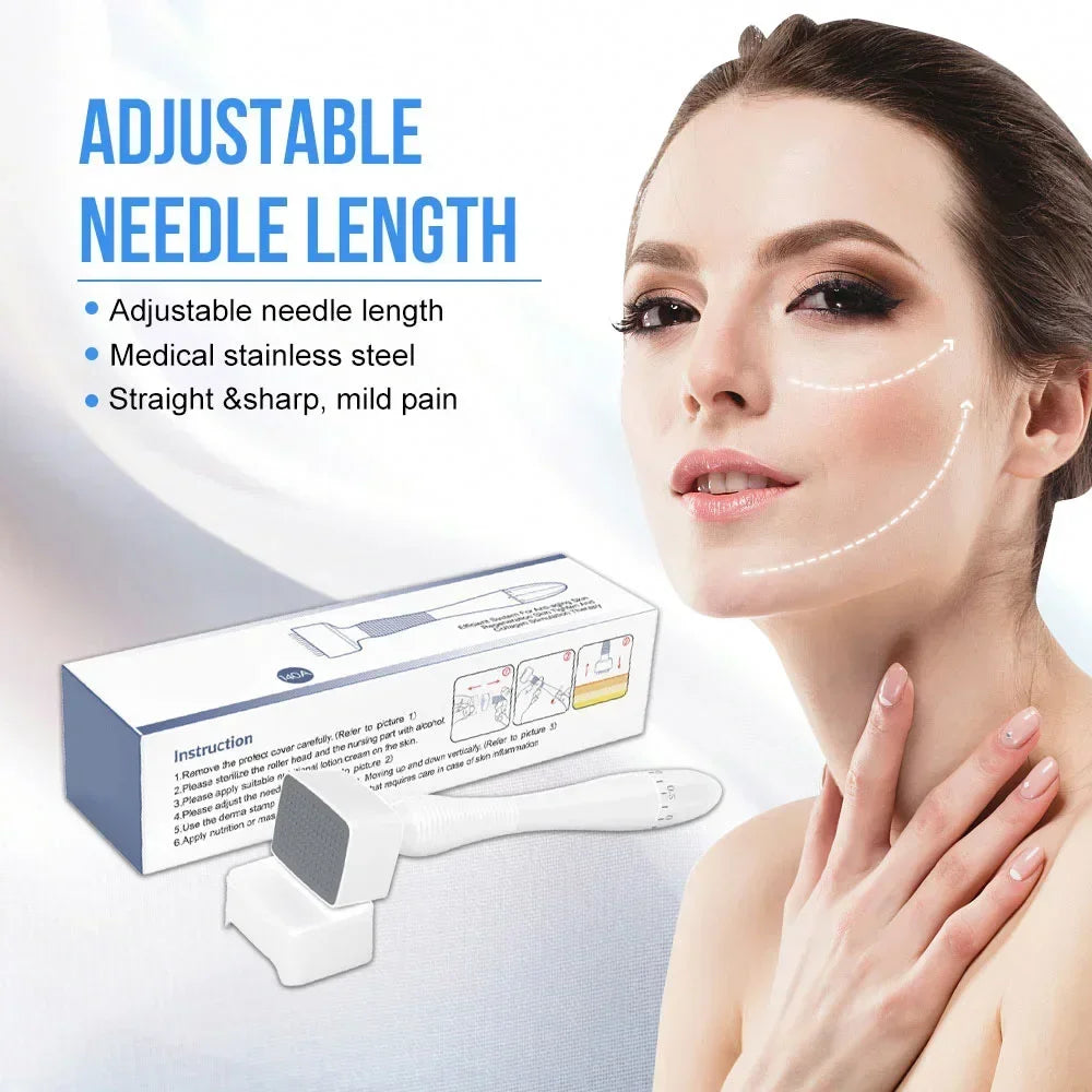 140A Derma Stamp Microneedling Face Roller Massager Adjustable Titanium Needle Length Skincare Beard Growth Scalp Hair CB DROPSHIPPING