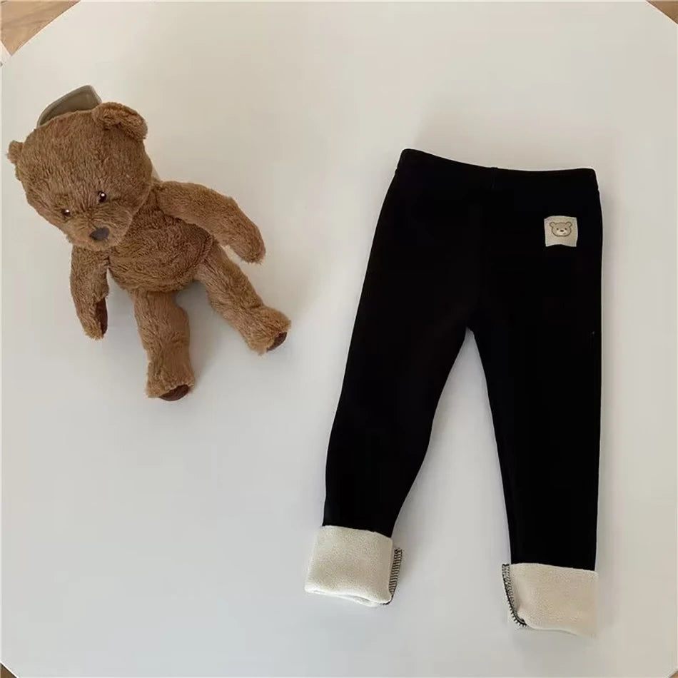 Plush Pants for Kids 1-8 Years Soft Warm Solid Color with Animal Cartoons Stretchy Comfy Winter Trousers for Boys and Girls CB DROPSHIPPING