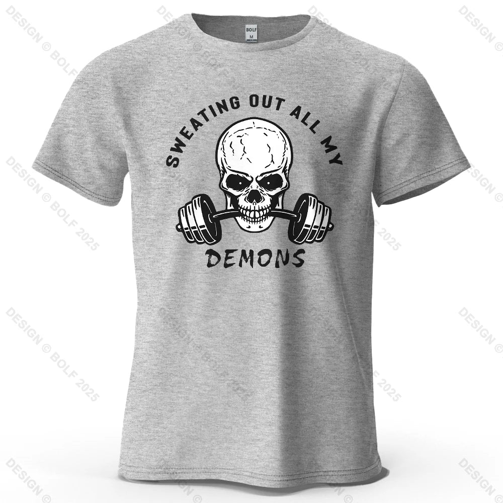 Fitness Skull Motivated Printed Men's T-Shirt 100% Cotton Oversized Gym Graphic Tees for Women Tops Tees Casual Streetwear CB DROPSHIPPING