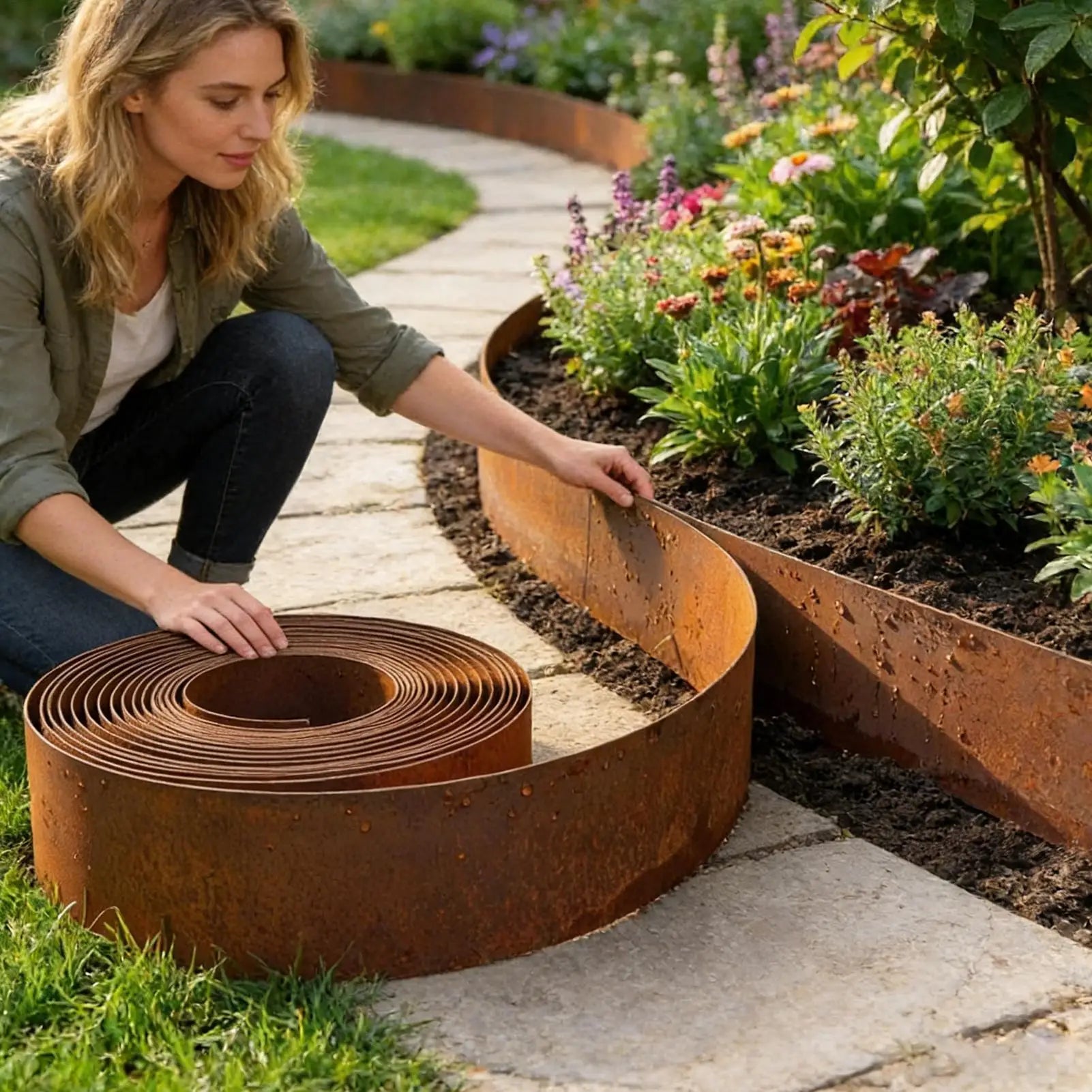 Garden Border Lawn Edging Multi Edge Modern Tall Metal Steel Edge Weathering Resistant Steel for Greenhouse Garden Yard Patio