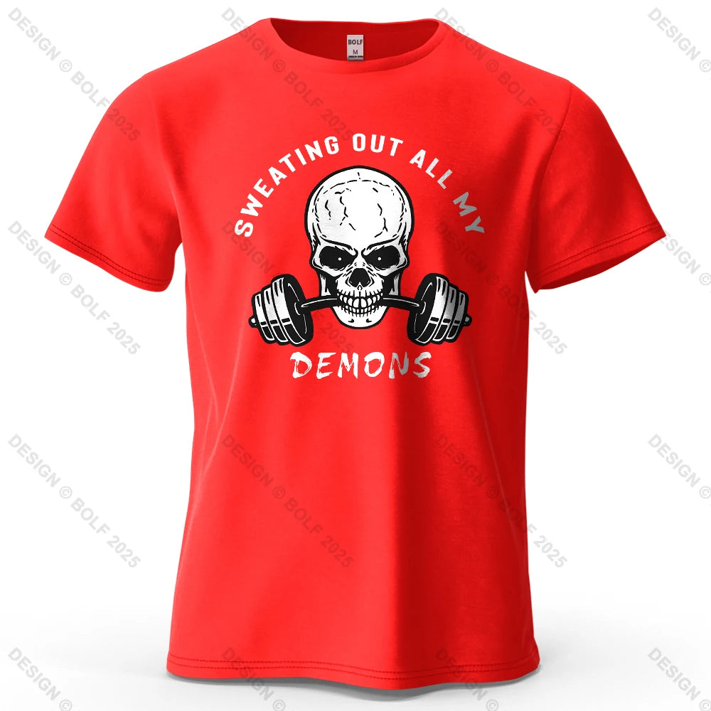 Fitness Skull Motivated Printed Men's T-Shirt 100% Cotton Oversized Gym Graphic Tees for Women Tops Tees Casual Streetwear CB DROPSHIPPING