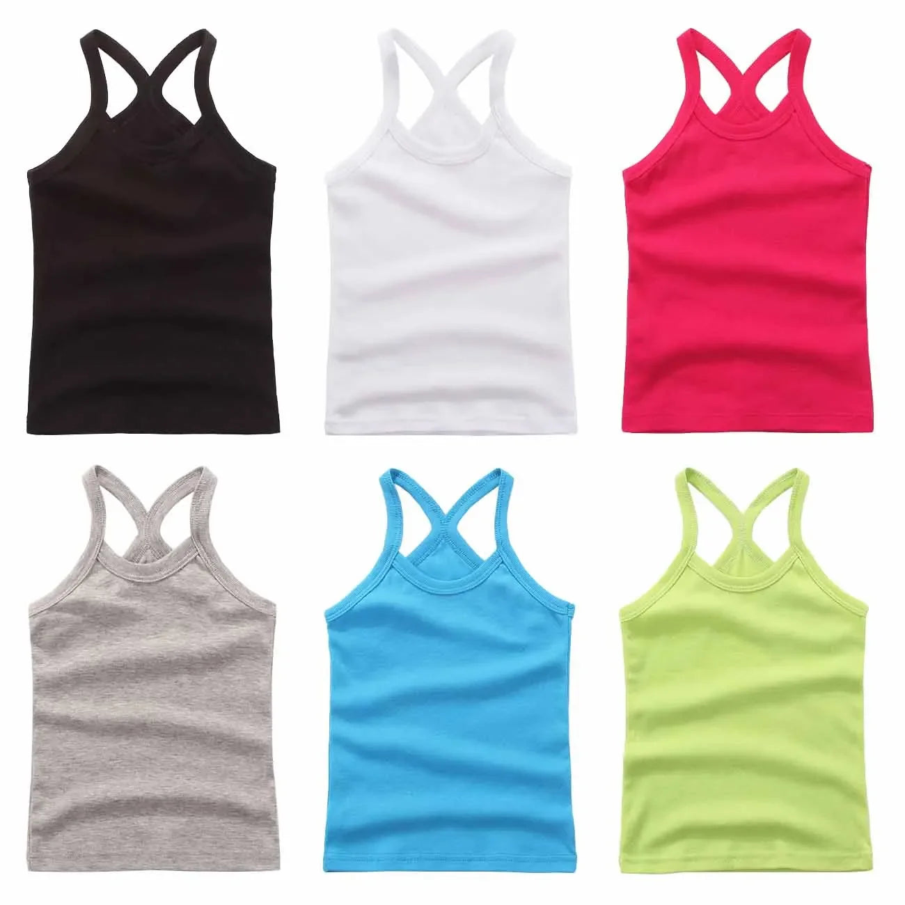 Summer Cotton Girls Vest Sleeveless Solid Color T-shirts Tees Kids Children Tops Baby Girl Casual Clothes Tshirt 2-12 Years CB DROPSHIPPING
