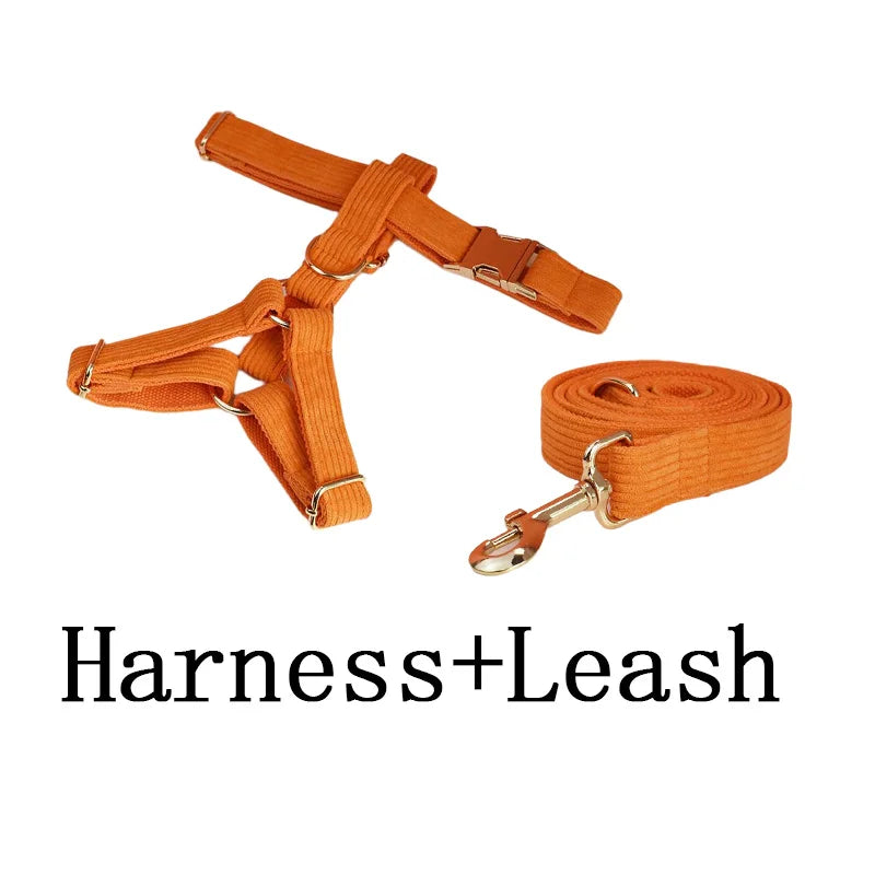 Orange Corduroy Dog Collar And Leash Set For Dogs Custom Engraved Nameplate Pet Supplies Dog Leash Corduroy11 CB DROPSHIPPING