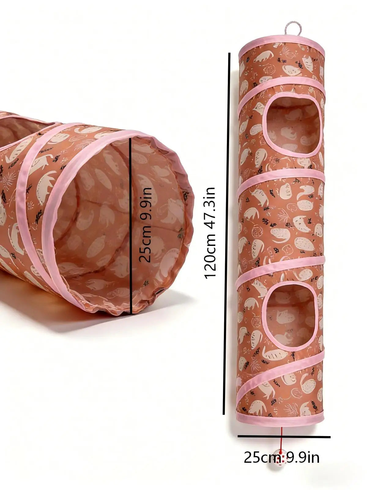 Collapsible 120cm Cat Tunnel with Bell Toy, 2-Way Play Tube, Trendy Print Hideaway for Indoor Cats, Easy Storage CB DROPSHIPPING