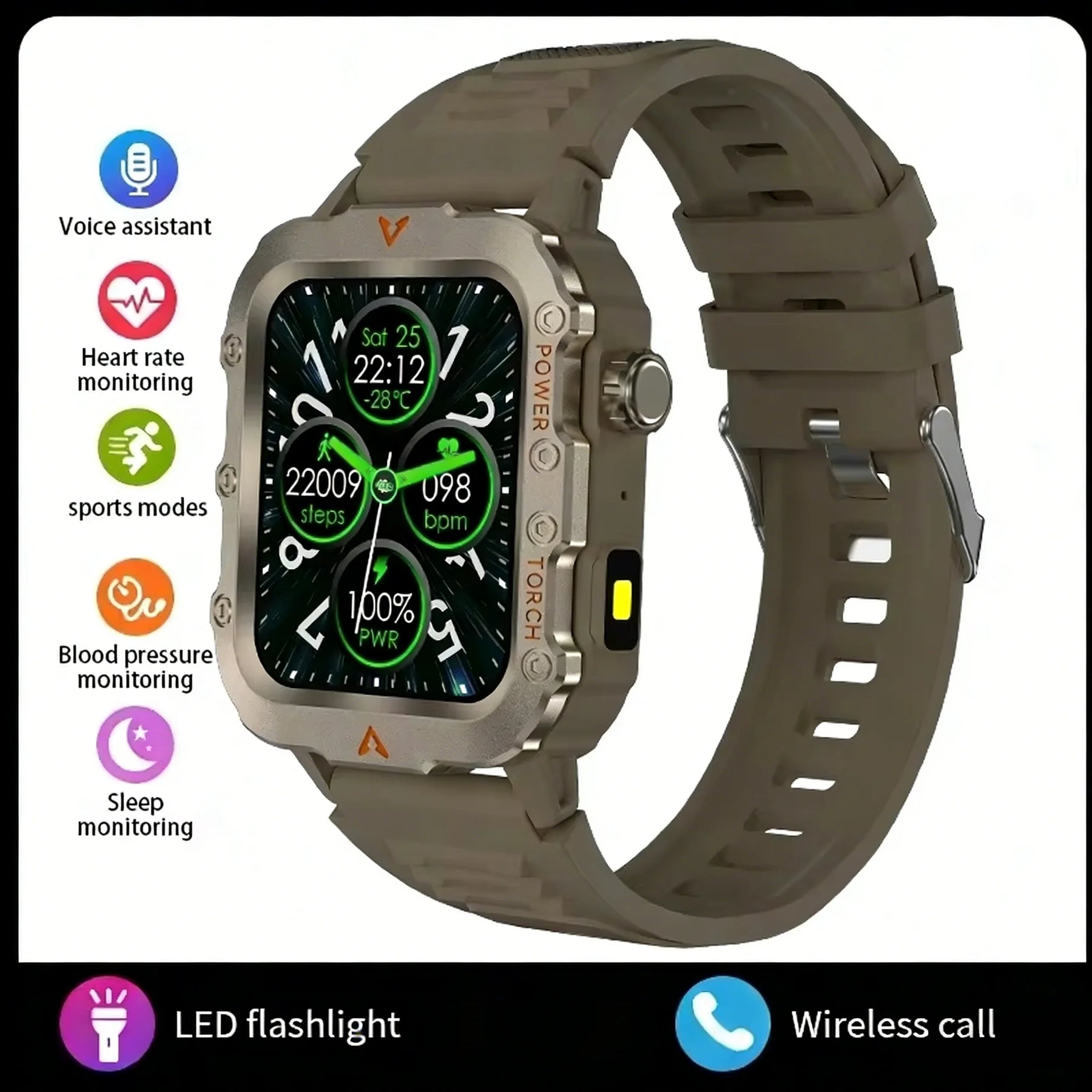 LAXASFIT 2026 New LED Men's Smart Watch Bluetooth Voice Control Multi-Sport Modes Health Monitoring Outdoor Sports Smartwatch