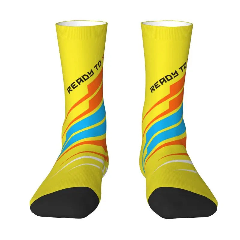 Custom Ready To Race Logo Crew Socks Unisex Cool 3D Print Racing Sport Motorcycle Rider Dress Socks