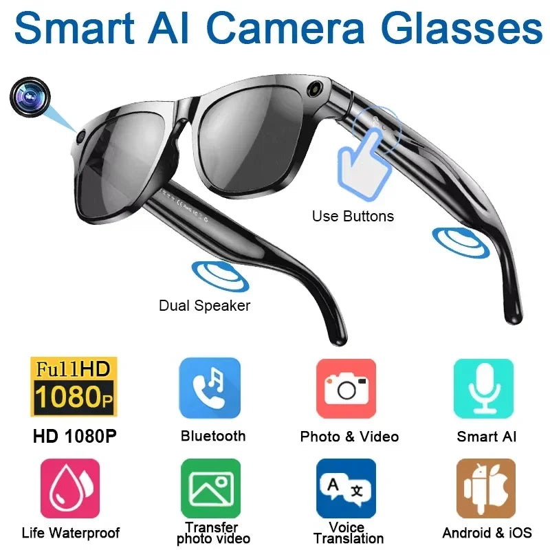 Lenovo AI Smart Glasses With 8K 1200mp Camera Chat Gpt Touch Sport Sunglasses Music Player Bluetooth Calling Voice Assistant CB DROPSHIPPING