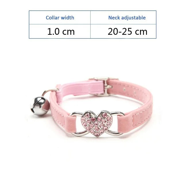 Soft Comfortable Plush Cat Collar Faux Diamond Heart Elastic Rubber Design with Bell Breakaway Safety Essential Pet Accessary CB DROPSHIPPING