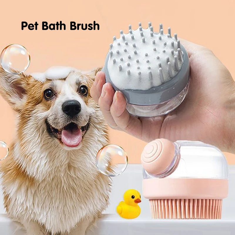 Cat Dog Bathing Brush Pet Massage Brush Shampoo Dispenser Soft Silicone Rubber Bristle for Dogs and Cats Shower Grooming Tool