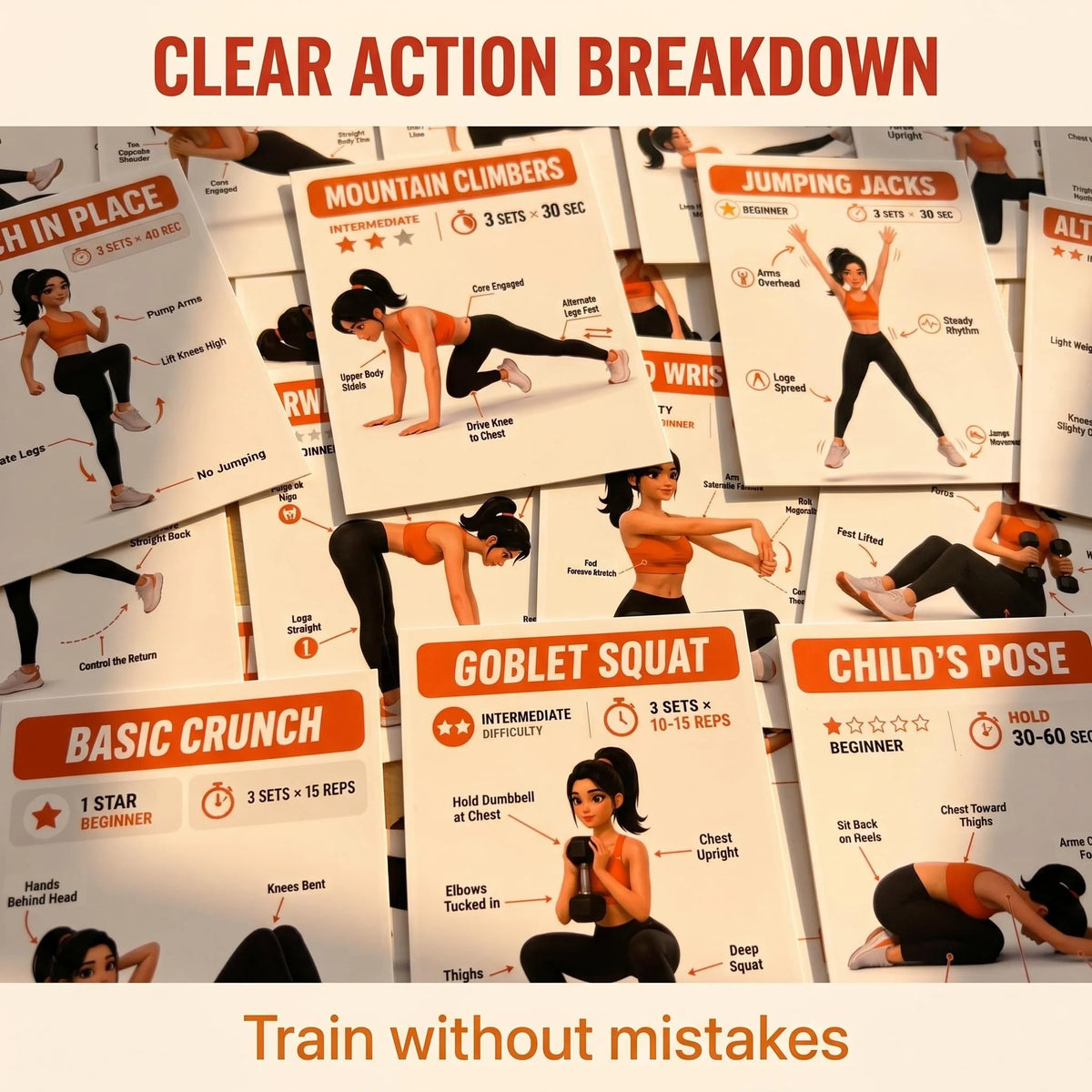 Fitness Guide Cards, Including Strength Training, Core Strengthening, and Home Stretching, Illustrated Step-By-Step Exercise Guide Set, Exercise Flash Cards Suitable for Home Fitness and Travel CB DROPSHIPPING