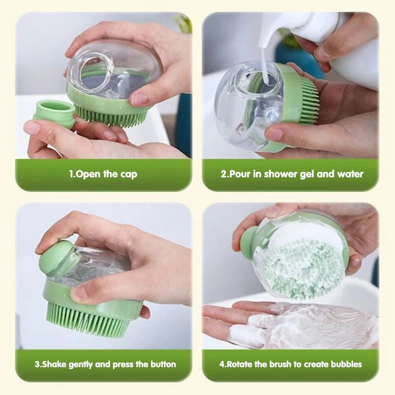 Cat Dog Bathing Brush Pet Massage Brush Shampoo Dispenser Soft Silicone Rubber Bristle for Dogs and Cats Shower Grooming Tool