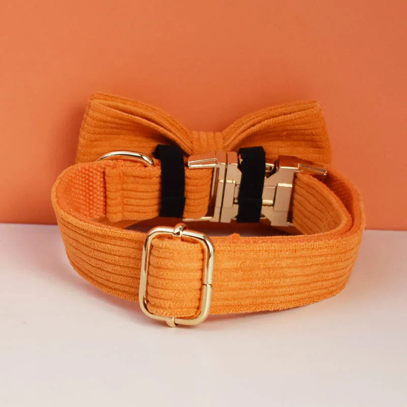 Orange Corduroy Dog Collar And Leash Set For Dogs Custom Engraved Nameplate Pet Supplies Dog Leash Corduroy11 CB DROPSHIPPING
