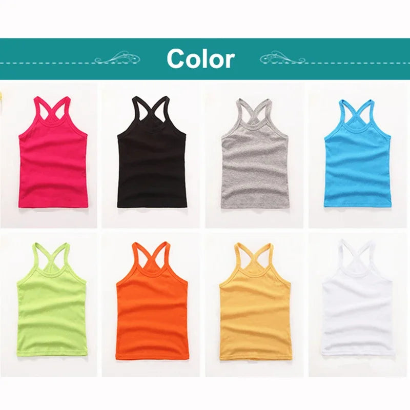 Summer Cotton Girls Vest Sleeveless Solid Color T-shirts Tees Kids Children Tops Baby Girl Casual Clothes Tshirt 2-12 Years CB DROPSHIPPING