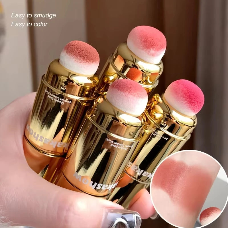 Double Head Powder Blusher Stick, Multi-use Cream Blush Stick with Sponge Tip, Long-lasting Natural Cheek Tint, Portable Makeup CB DROPSHIPPING