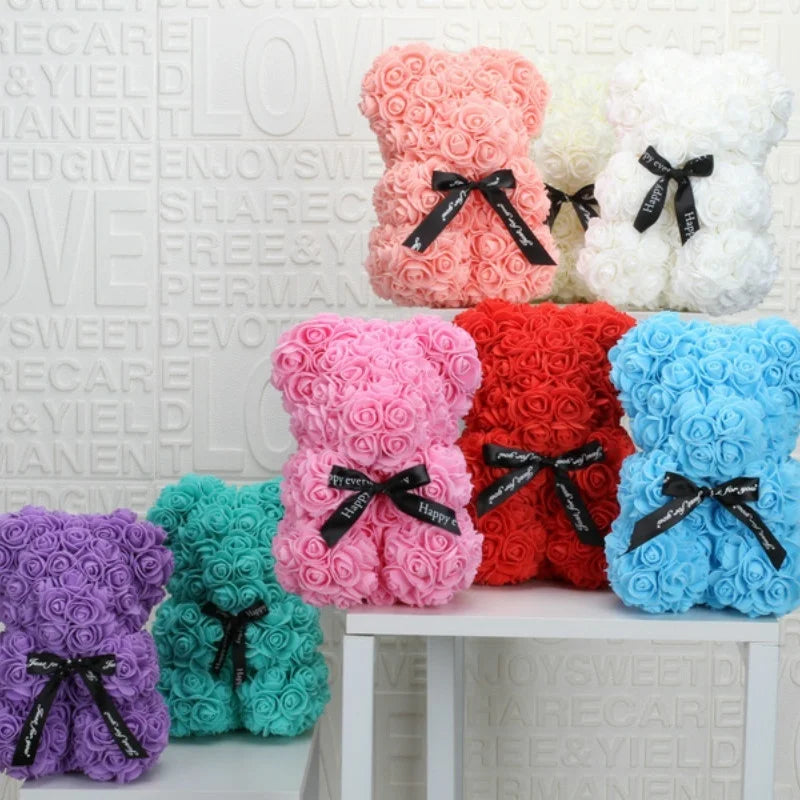Romantic Valentine's Day Rose Bear Creative Eternal Flower Rose Bear Christmas Gift Hug Bear Wedding  Flower Decoration Gift