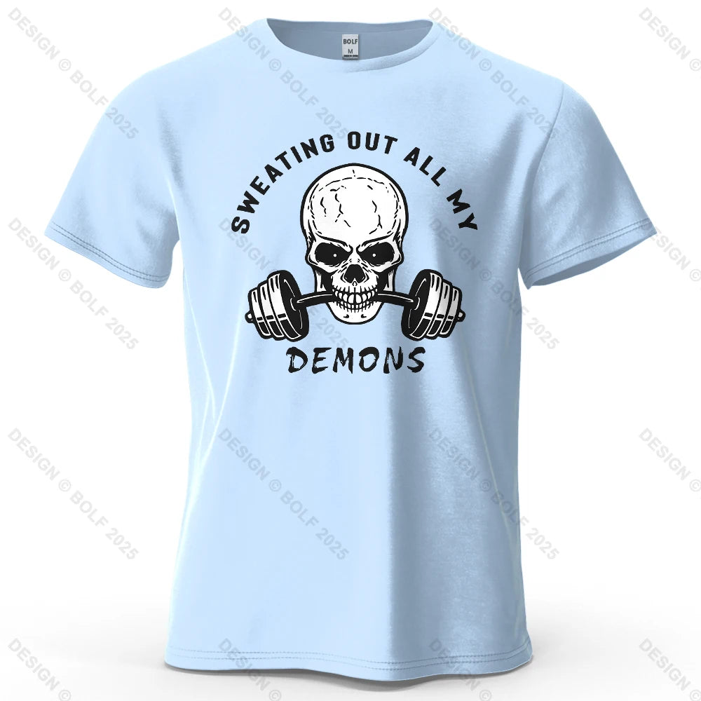 Fitness Skull Motivated Printed Men's T-Shirt 100% Cotton Oversized Gym Graphic Tees for Women Tops Tees Casual Streetwear CB DROPSHIPPING