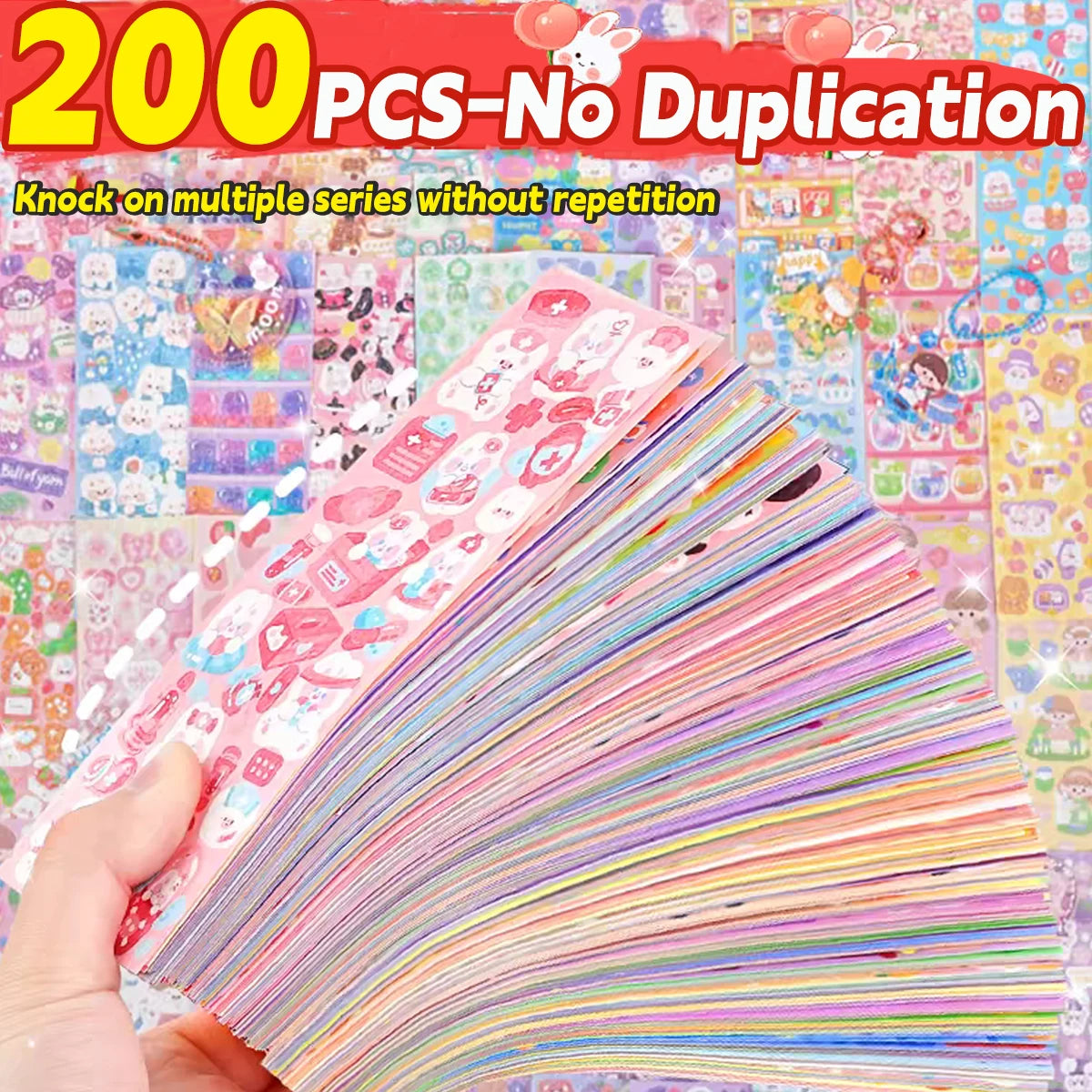 20-200 PCS Cute Stickers Goo Card Kawaii Cartoon Laser Sticker No repeat for Diary DIY School Students Decoration Stationery CB DROPSHIPPING