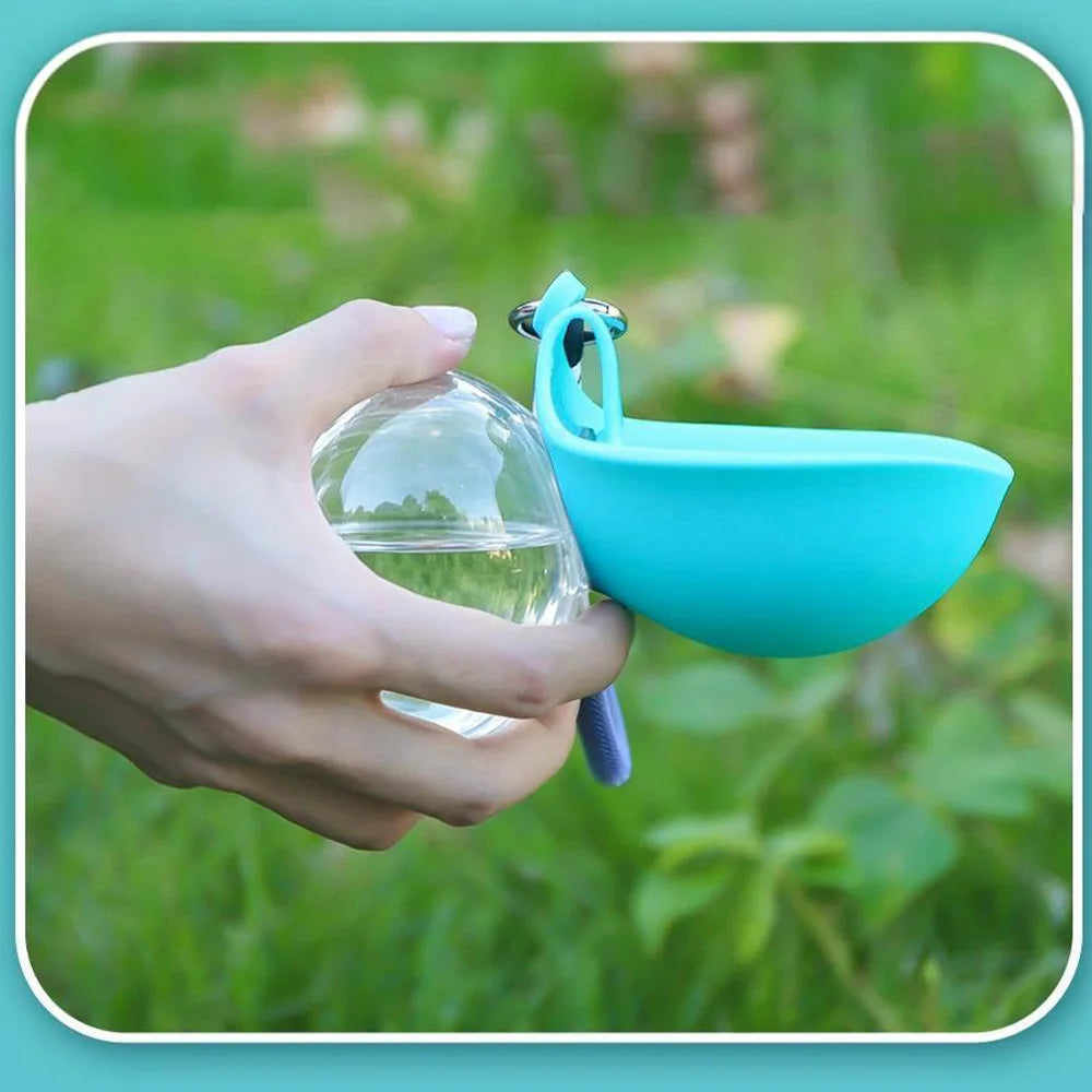Portable Dog Water Bottle 285ml Pet Drinking Silicone Bowl with Lanyard Leak-Proof 2-in-1 Water Dispenser Walking Travel Feeders