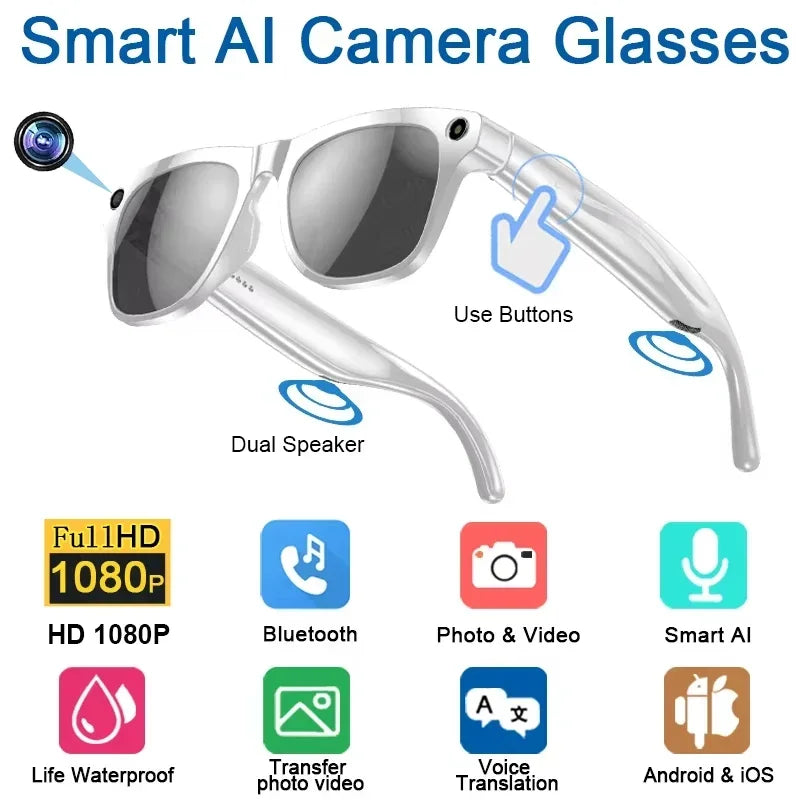 Lenovo AI Smart Glasses With 8K 1200mp Camera Chat Gpt Touch Sport Sunglasses Music Player Bluetooth Calling Voice Assistant CB DROPSHIPPING