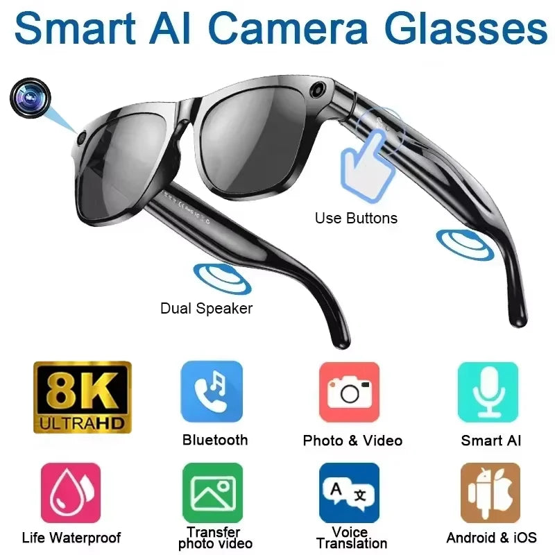 Lenovo Bluetooth 8K Smart AI Touch Glasses Camera With 800w Sport ChatGpt4.0 Sunglasses Calling Music Player For Men Women Gifts CB DROPSHIPPING