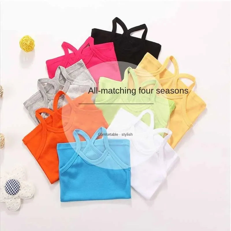 Summer Cotton Girls Vest Sleeveless Solid Color T-shirts Tees Kids Children Tops Baby Girl Casual Clothes Tshirt 2-12 Years CB DROPSHIPPING