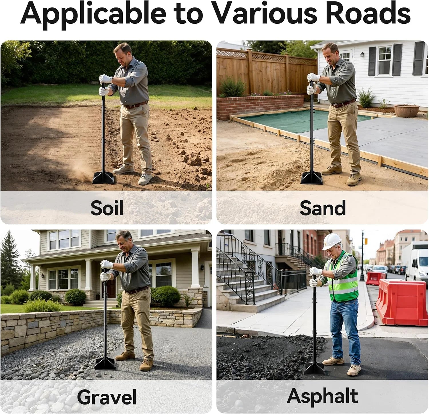 Garden Steel Earth Tamper, Removable Ground Compactor, Practical Soil Leveling & Tamping Tool