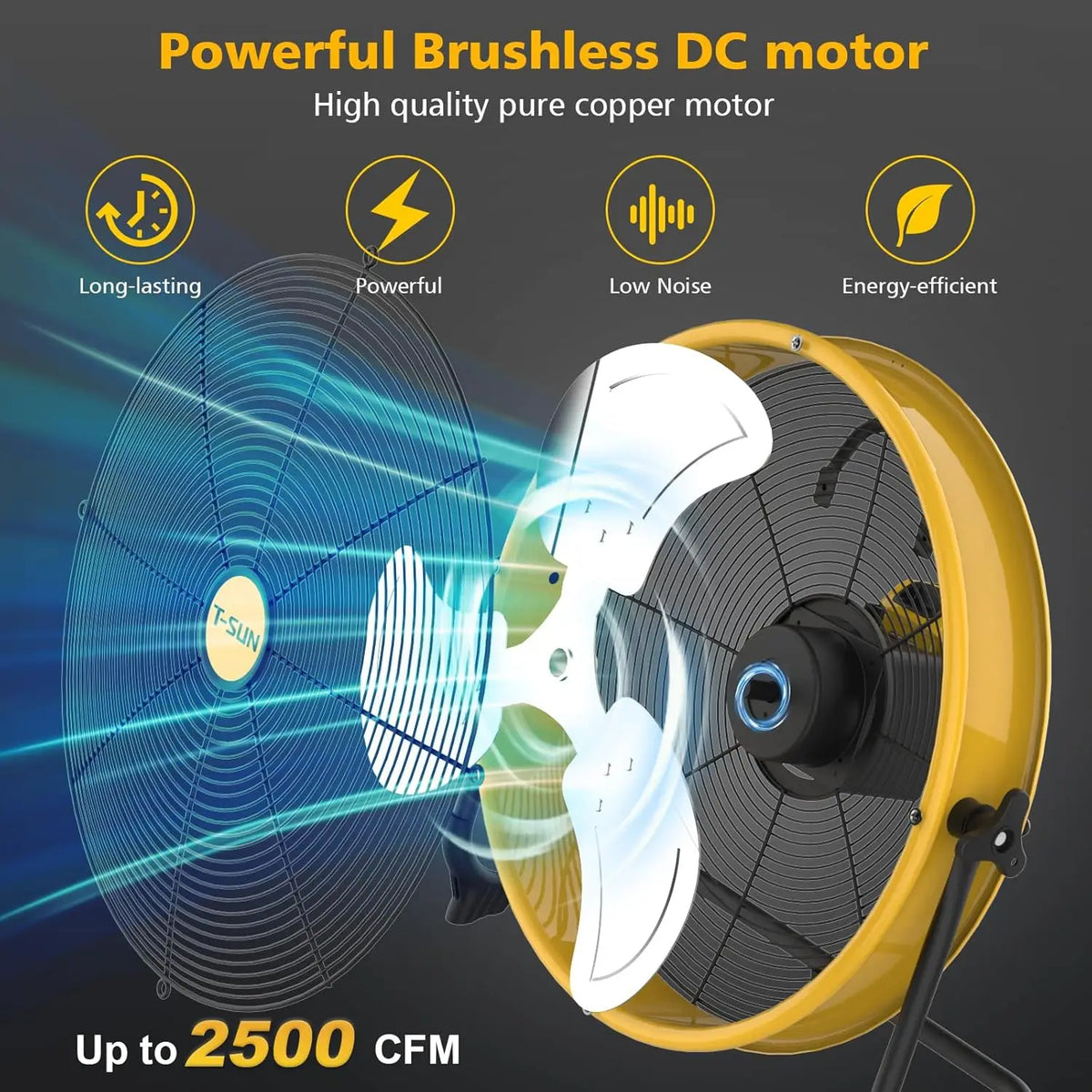 12/16 inch Floor Fan for Dewalt Battery Portable Fan Metal Industrial Stepless Speed Fan for Jobsite Garage Camping Emergency