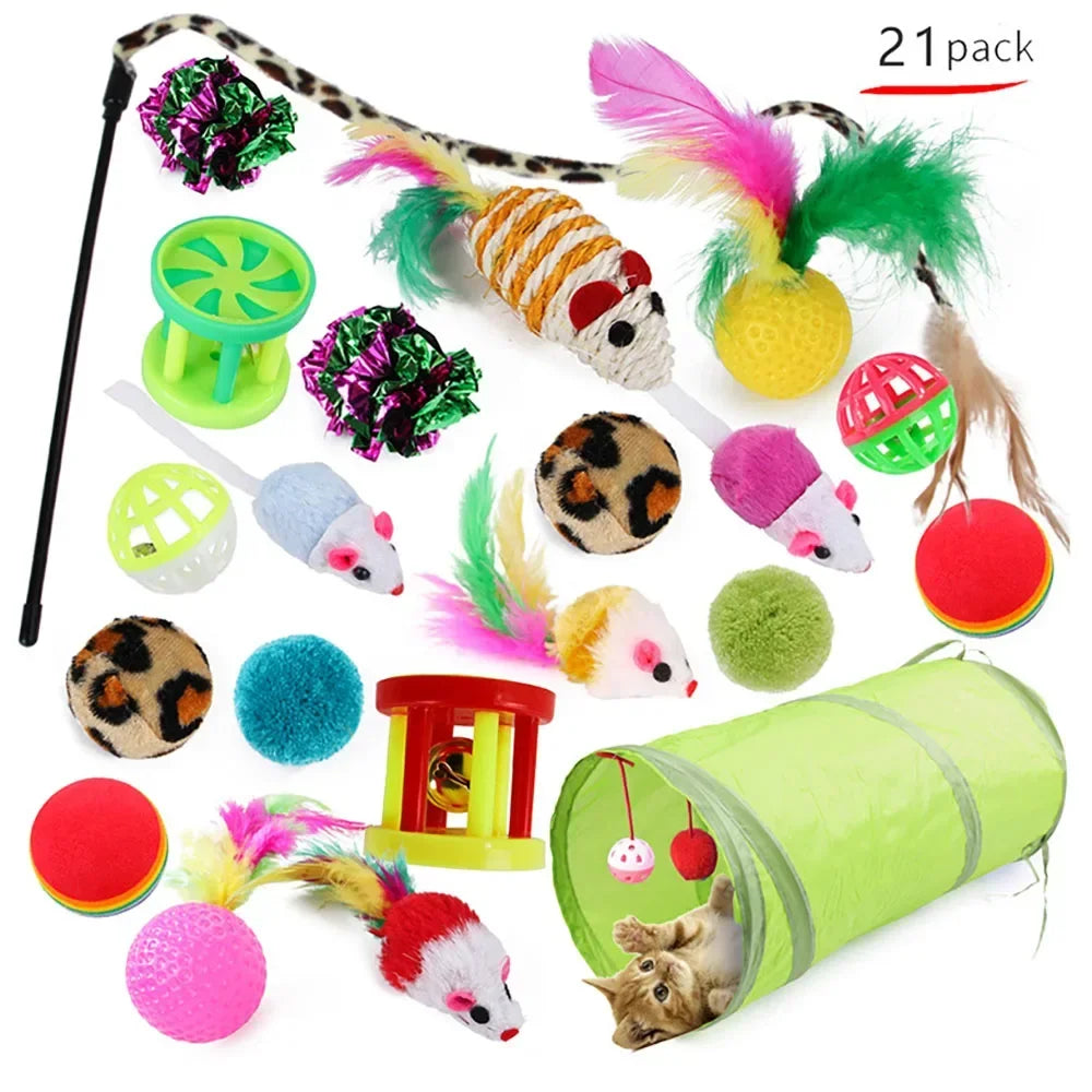 Kitten Toys Variety Pack-Pet Things for Cat Toy Combination Set Toy Funny Cat Stick Sisal Mouse Bell Ball Cat Supplies 21 Piece CB DROPSHIPPING